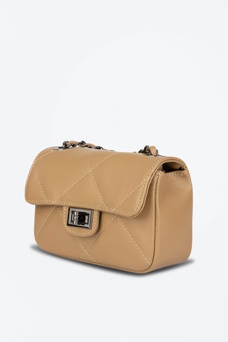 Kalfsleren Schoudertas Beige - Beige en zilverkleurig