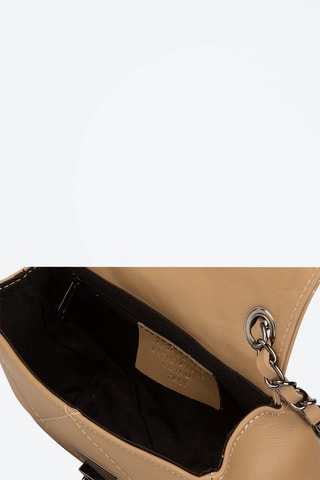 Kalfsleren Schoudertas Beige - Beige en zilverkleurig