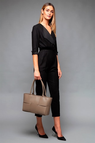 Kalfsleren shopper Taupe - Beige