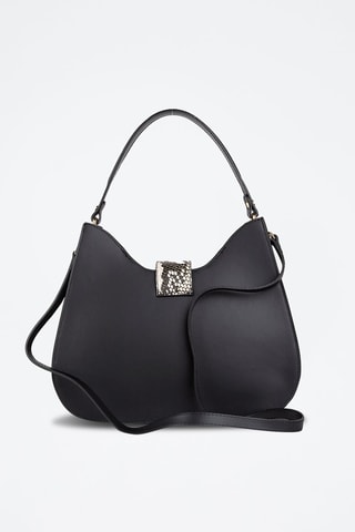 Leren Handtas Zwart - Zwart en beige