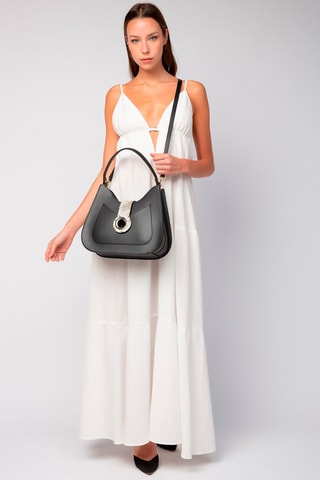 Leren Handtas Zwart - Zwart en beige