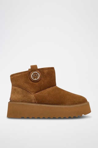 Gevoerde Nubuck Kalfsleren Platform Enkellaarzen - Bruin