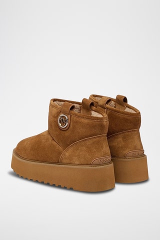 Gevoerde Nubuck Kalfsleren Platform Enkellaarzen - Bruin