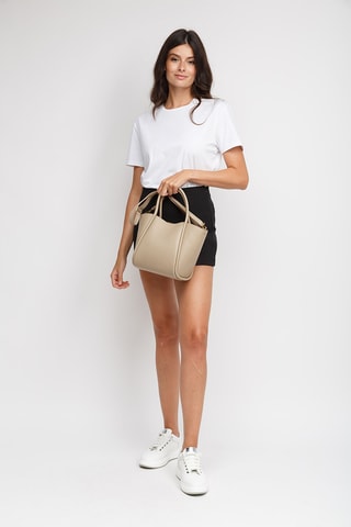 Leren Handtas en Clutch - Beige