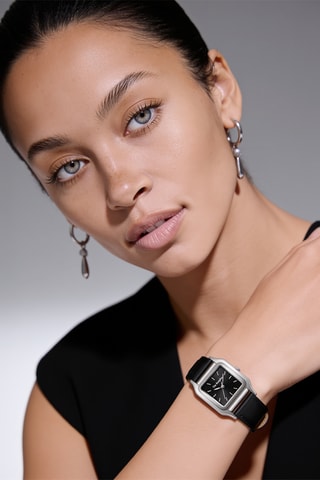 Leren Quartz Horloge- Zwart en Zilverkleurig