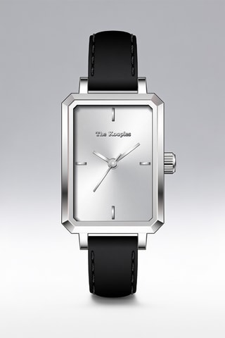 Leren Quartz Horloge- Zwart en Zilverkleurig