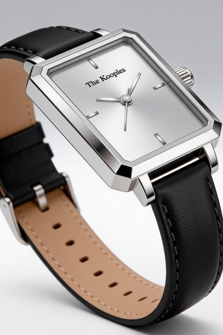 Leren Quartz Horloge- Zwart en Zilverkleurig