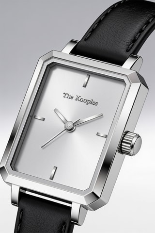 Leren Quartz Horloge- Zwart en Zilverkleurig