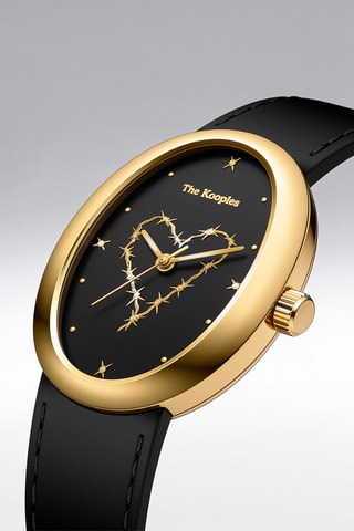 Leren Quartz Horloge- Zwart en Goudkleurig