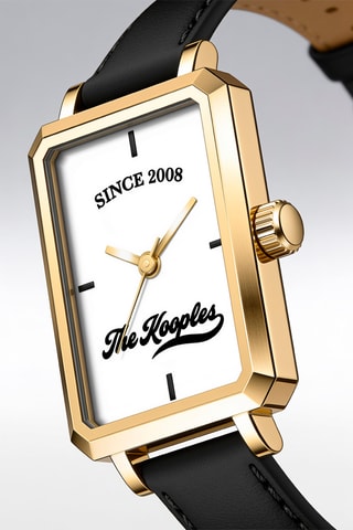 Leren Quartz Horloge- Zwart en Goudkleurig