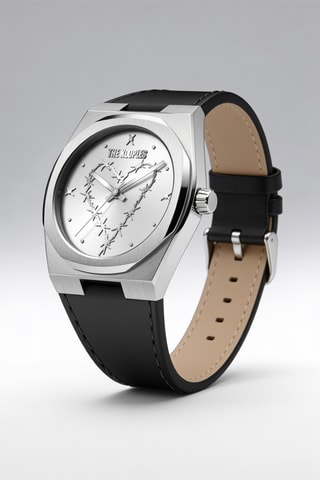 Leren Quartz Horloge- Zwart en Zilverkleurig