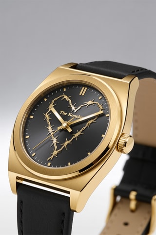 Leren Quartz Horloge - Zwart en Goudkleurig