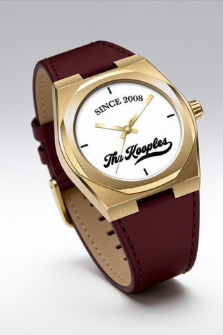 Leren Quartz Horloge - Bordeauxrood en Goudkleurig