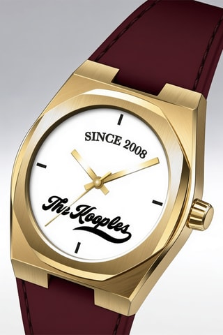 Leren Quartz Horloge - Bordeauxrood en Goudkleurig
