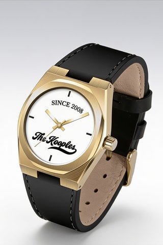 Leren Quartz Horloge - Zwart en Goudkleurig