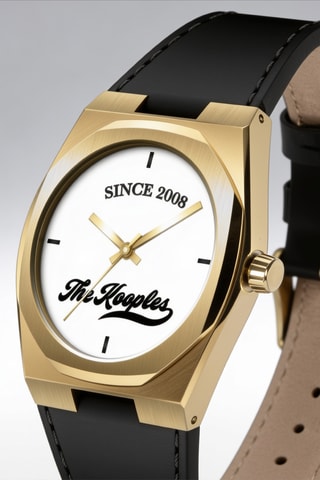 Leren Quartz Horloge - Zwart en Goudkleurig