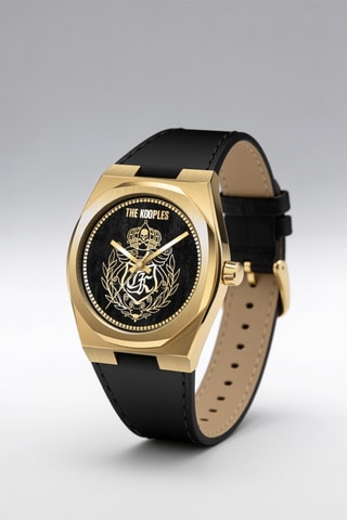 Leren Quartz Horloge- Zwart en Goudkleurig