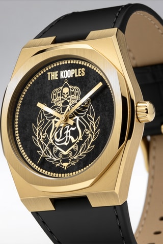 Leren Quartz Horloge- Zwart en Goudkleurig