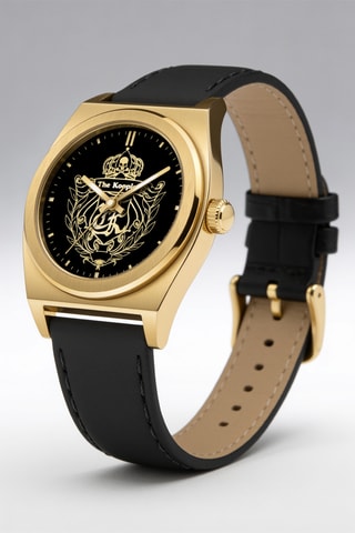 Leren Quartz Horloge- Zwart en Goudkleurig