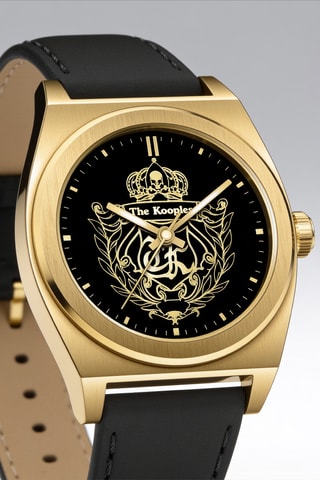 Leren Quartz Horloge- Zwart en Goudkleurig