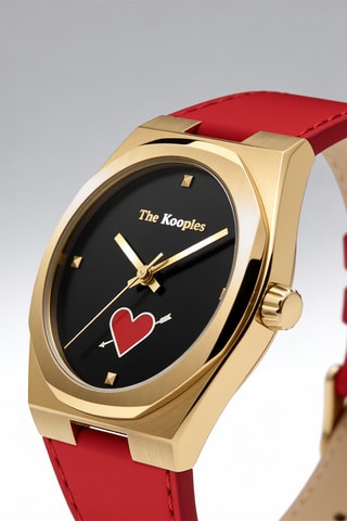 Leren Quartz Horloge- Rood en Goudkleurig
