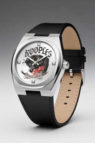 Leren Quartz Horloge- Zwart en Zilverkleurig