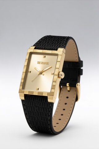 Leren Quartz Horloge- Zwart en Goudkleurig