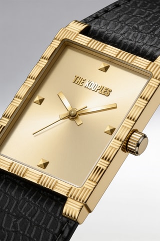 Leren Quartz Horloge- Zwart en Goudkleurig