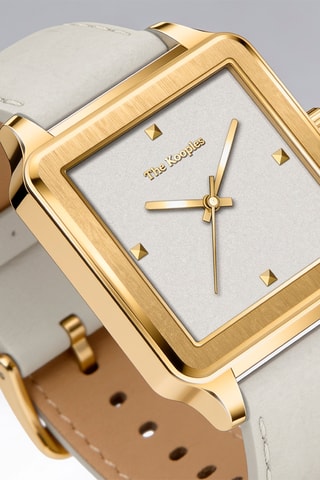 Leren Quartz Horloge- Wit en Goudkleurig