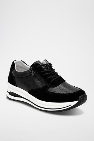 Zapatillas de piel con plataforma - Negro