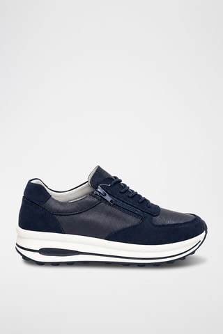 Zapatillas de piel de cuña - Azul marino