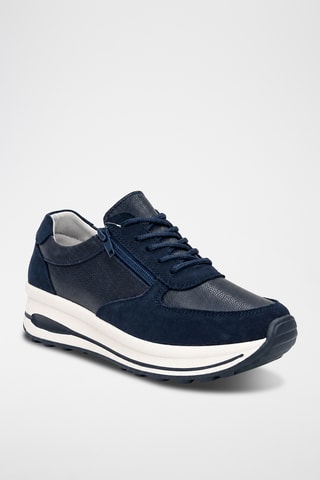 Zapatillas de piel de cuña - Azul marino