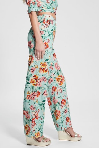 Pantalon wide legs taille haute Adele - Vert clair et rose