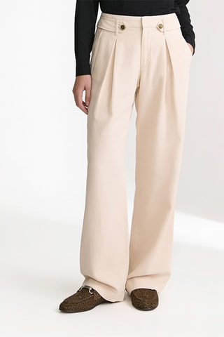 Pantalon wide legs en lin taille haute - Beige clair