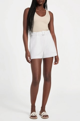 Short en lin taille haute - Blanc