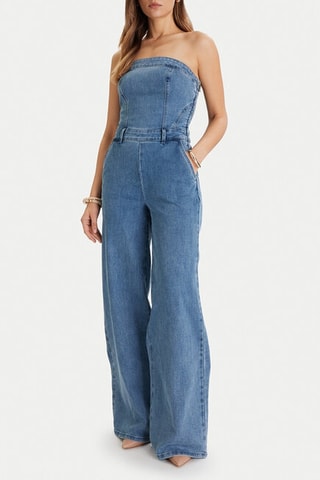 Combinaison bustier en jean - Ciel