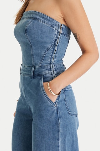 Combinaison bustier en jean - Ciel