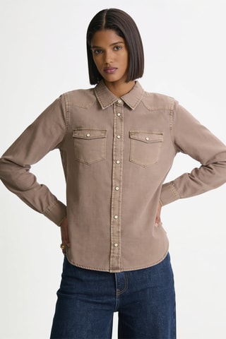 Chemisier slim en jean - Marron