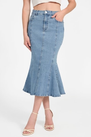 Jupe midi en jean taille haute - Ciel