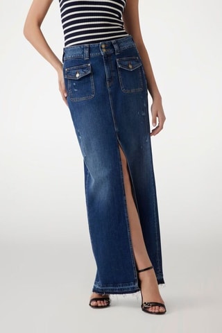 Jupe longue en jean taille haute - Bleu