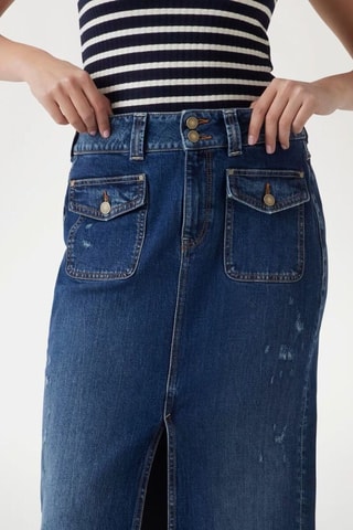 Jupe longue en jean taille haute - Bleu