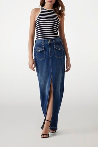 Jupe longue en jean taille haute - Bleu