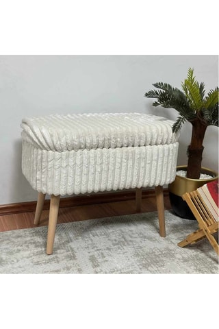 Banc - Blanc cassé - En tissu lin - 60 x 46 x 35 cm
