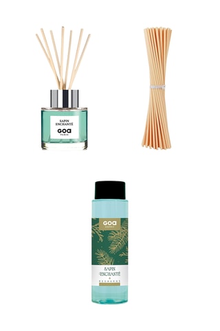 Ambientador de varillas Goatier - Sapin Enchanté - 200 ml, Recarga para ambientador de varillas Goatier - Sapin Enchanté - 250 ml  y 7 varillas de ratán - 20 cm