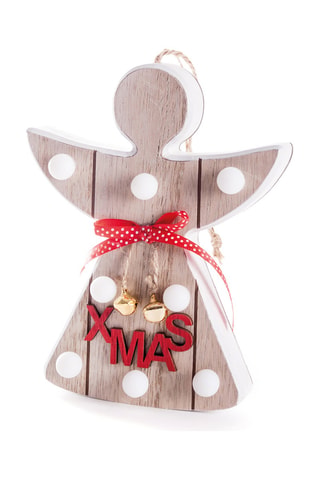 Ángel de Navidad LED de madera - 18 cm - Beige