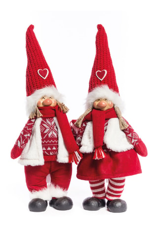 2 duendes de Navidad - 48 cm - Rojo y blanco