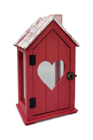 Farol de Navidad de madera - Rojo y blanco - 18 x 14 x 32 cm