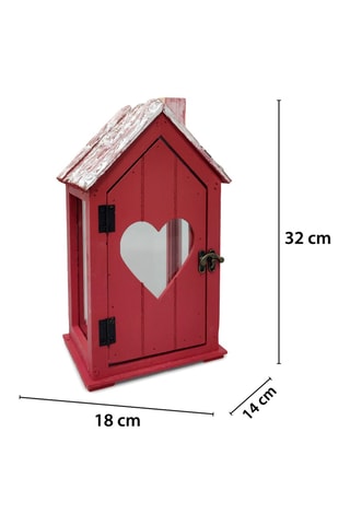 Farol de Navidad de madera - Rojo y blanco - 18 x 14 x 32 cm