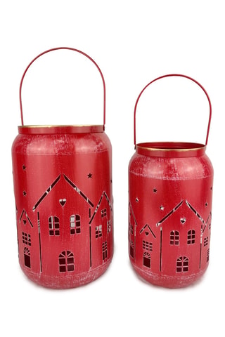 2 faroles - 22 x 22 x 34/18 x 18 x 30 cm - Rojo
