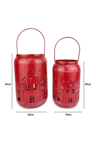 2 faroles - 22 x 22 x 34/18 x 18 x 30 cm - Rojo